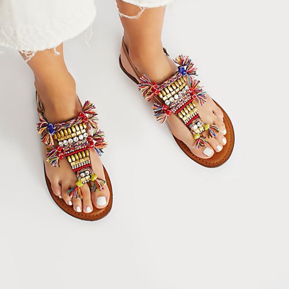 Free People Vegan Tulum Embellished Sandals 7/7.5